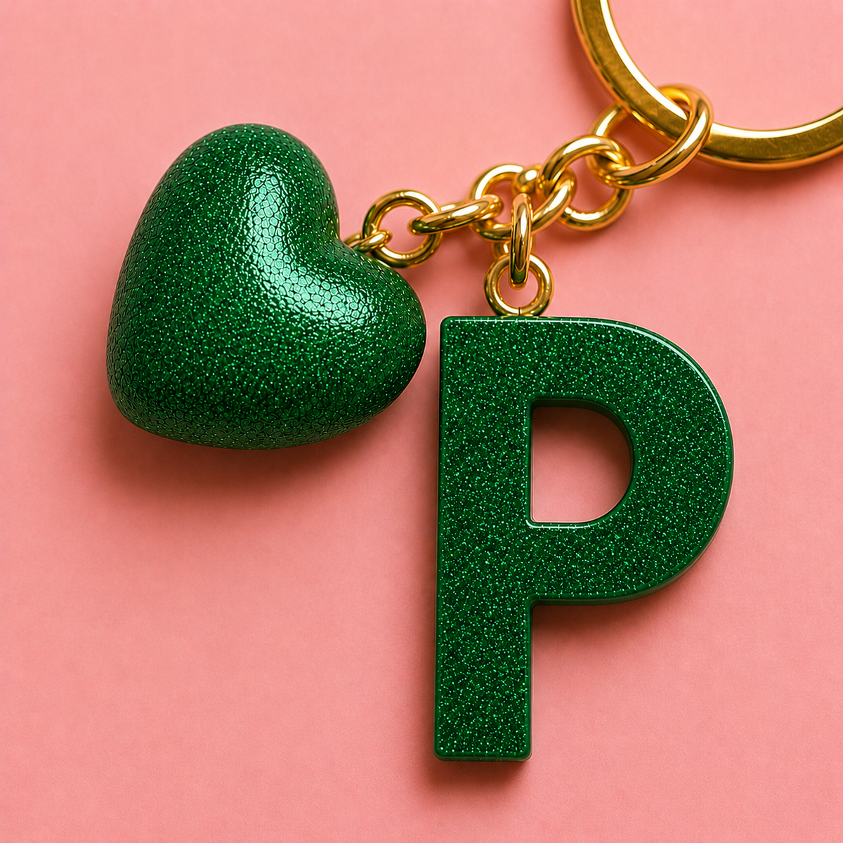 P letter handmade resin heart keychain, product view 3