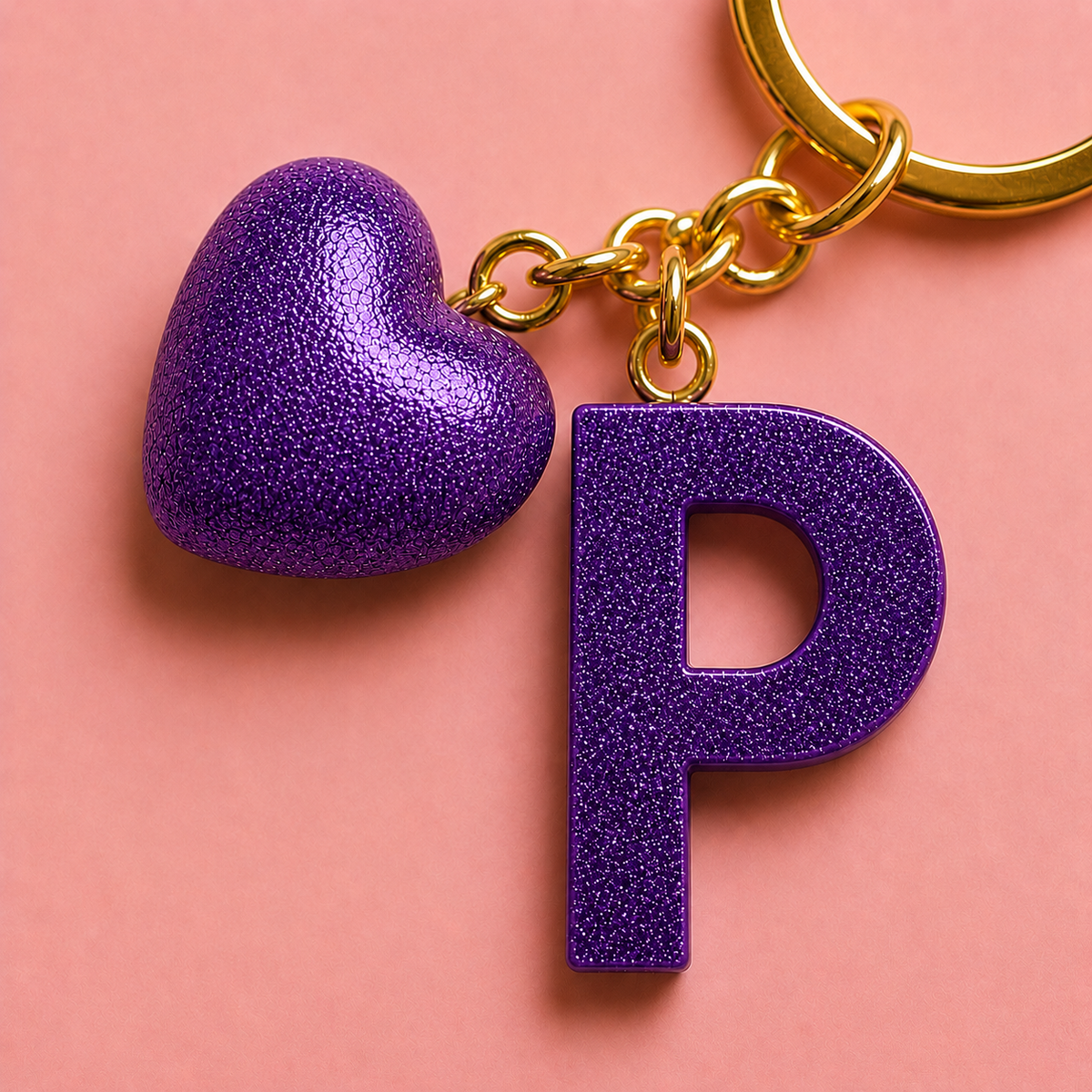 P letter handmade resin heart keychain, product view 4
