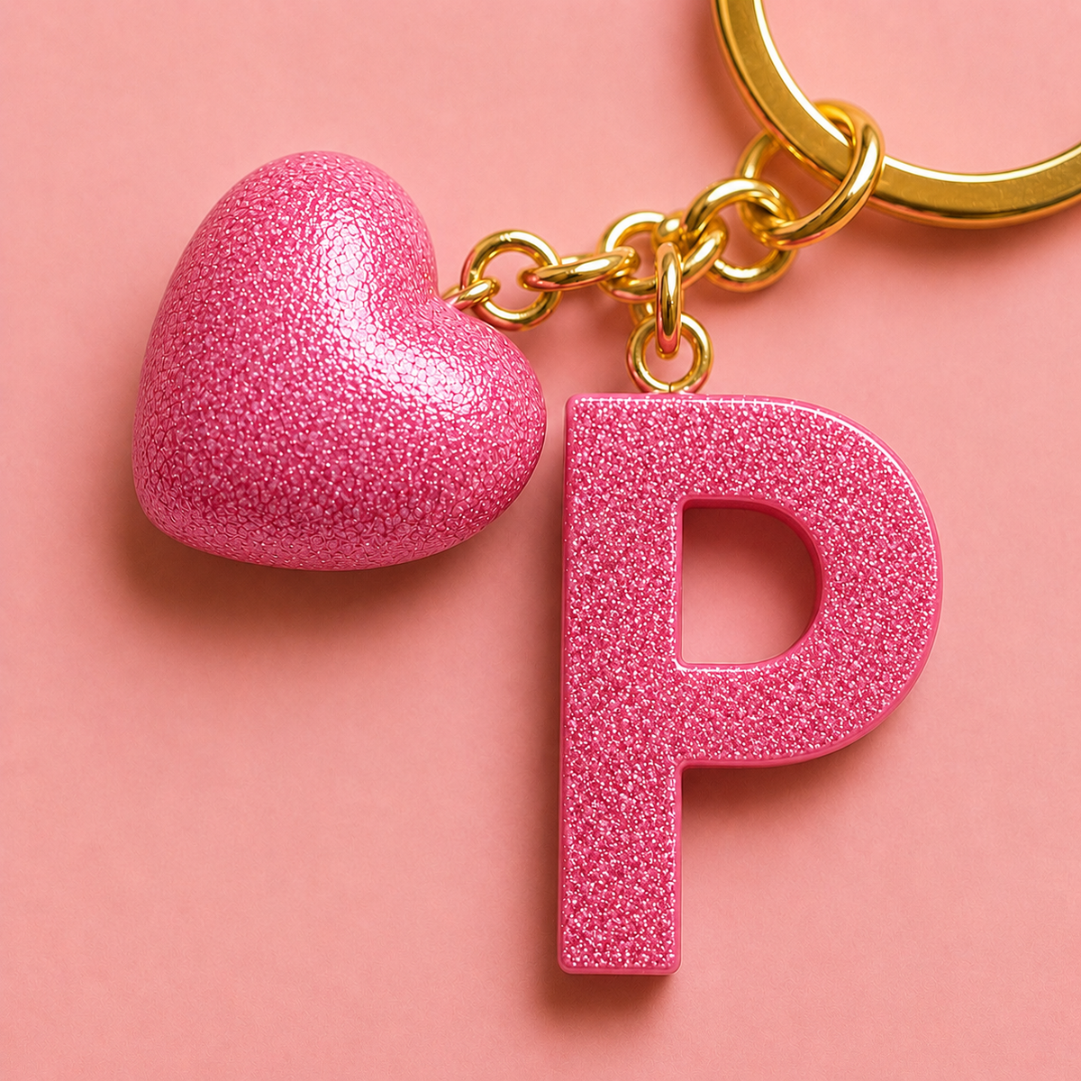 P letter handmade resin heart keychain, product view 5