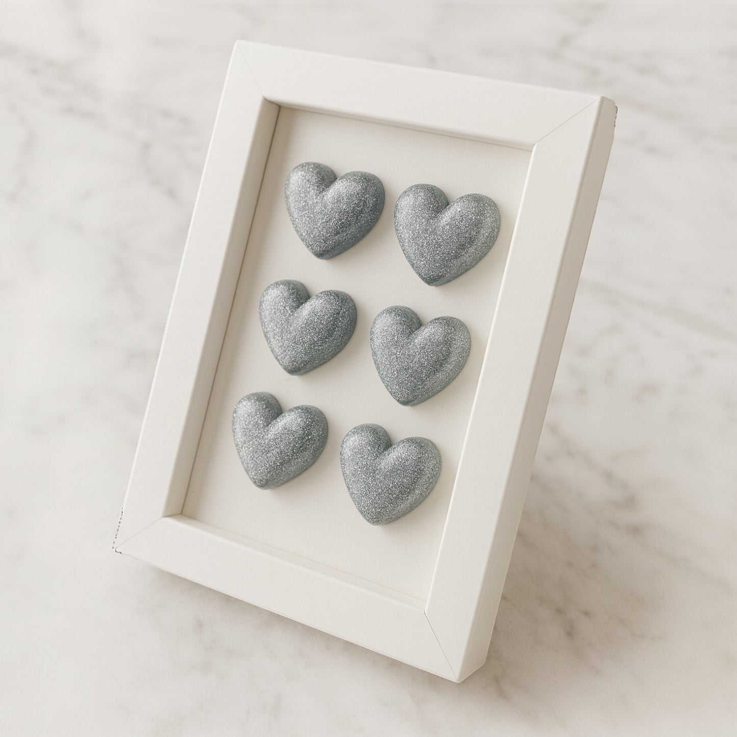 El Yapımı Gümüş Simli Kalp Dekoratif Tablo - 10x15 cm - Şık Duvar Dekoru