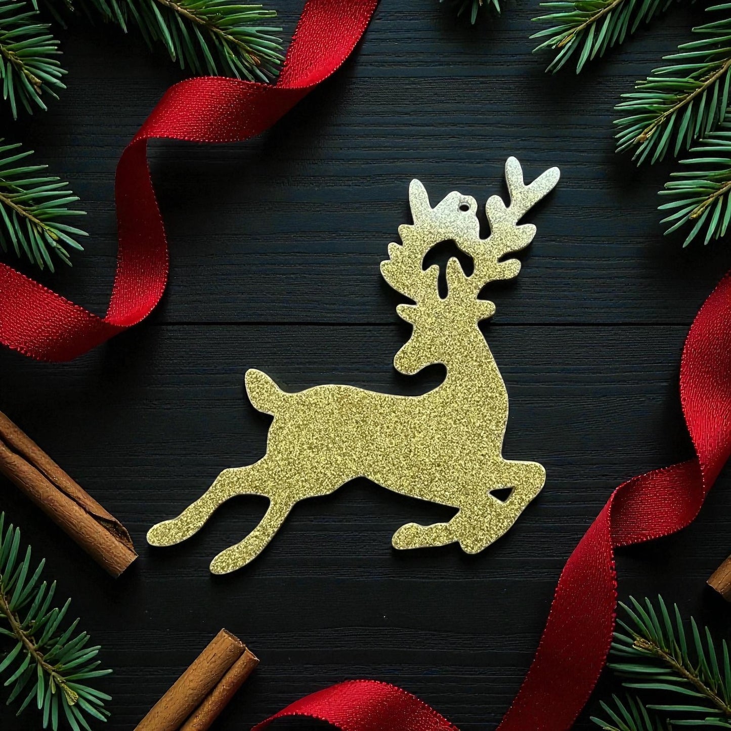 Altın Glitter Yılbaşı Geyiği Seti (4 Adet) - Ren Geyiği Ağaç Süsü Dekorasyon