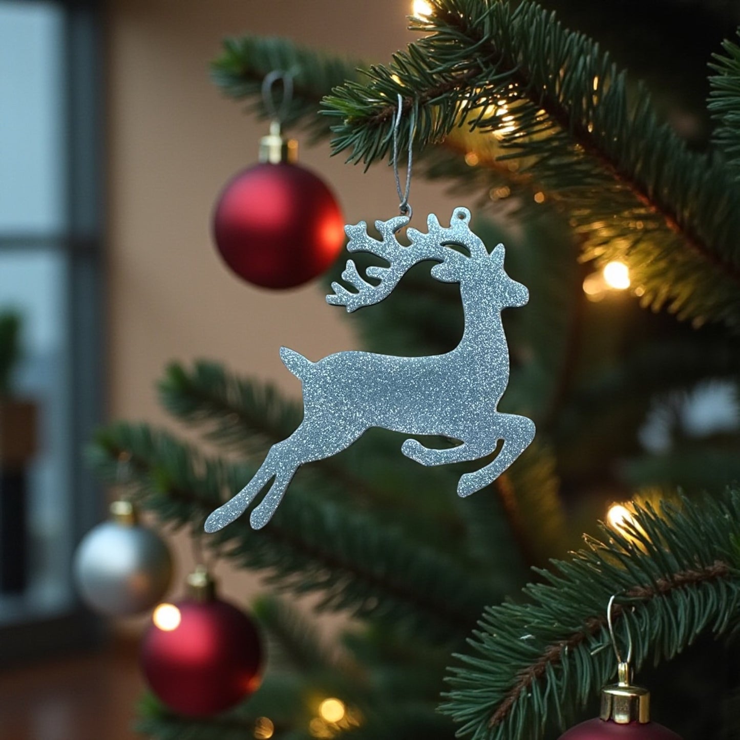 Gümüş Yılbaşı Geyiği Seti (4 Adet) - Ren Geyiği Ağaç Süsü Dekorasyon