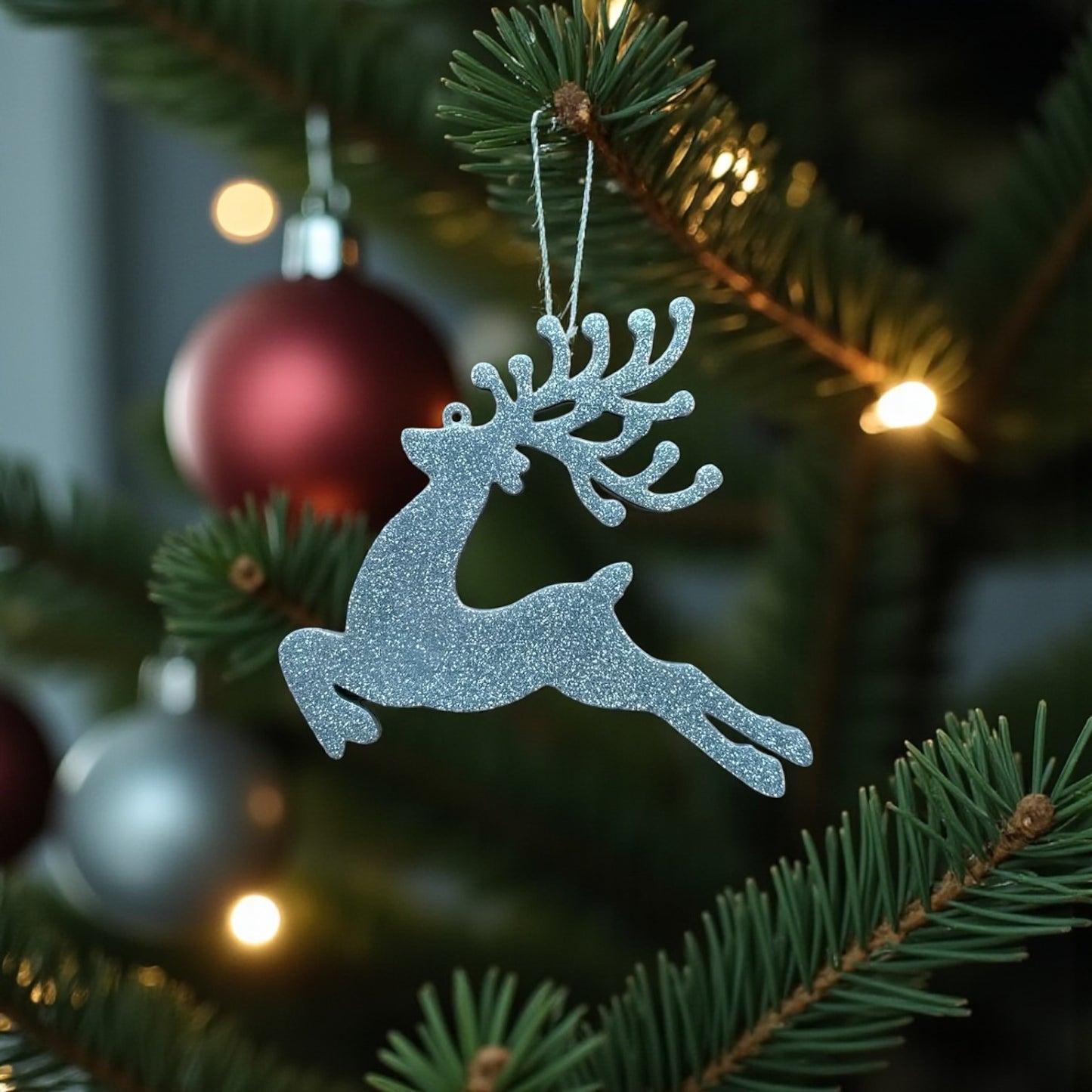 Gümüş Yılbaşı Geyiği Seti (4 Adet) - Ren Geyiği Ağaç Süsü Dekorasyon
