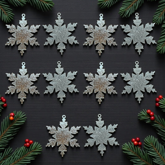 Gümüş Simli Kar Tanesi Yılbaşı Süsü (10 Adet)