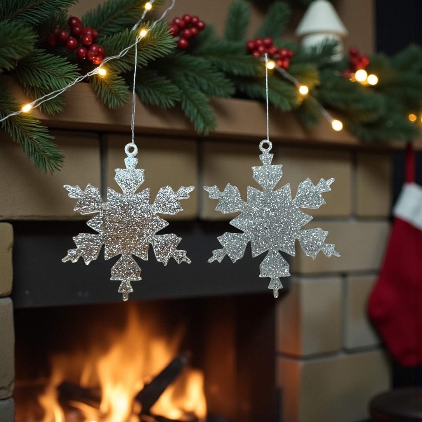 Gümüş Simli Kar Tanesi Yılbaşı Süsü (10 Adet)