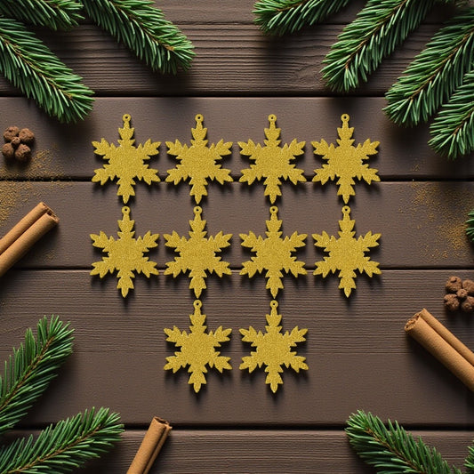 Altın Glitter Kar Tanesi Yılbaşı Süsü (10 Adet)