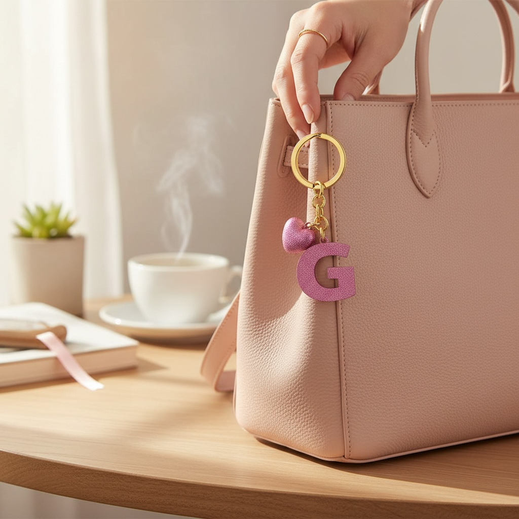 G letter handmade resin heart keychain, product view 9