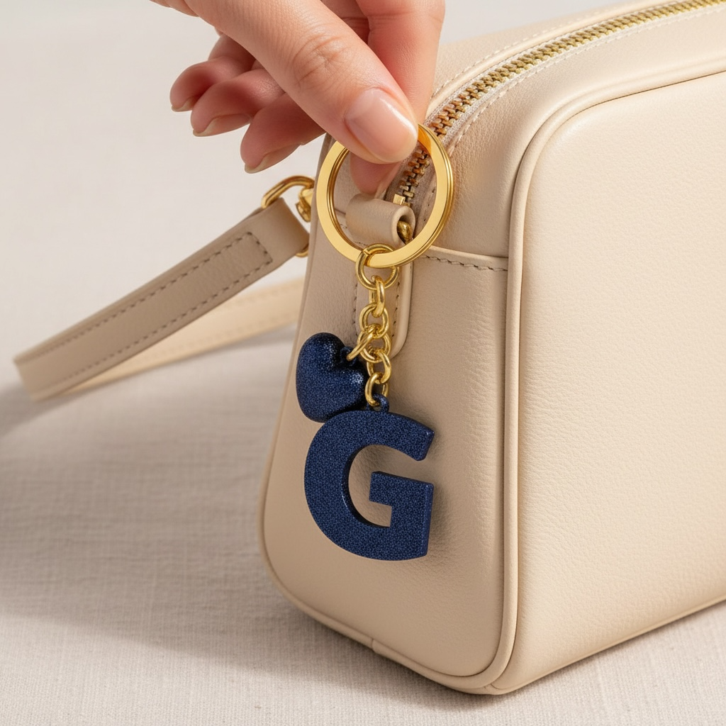 G letter handmade resin heart keychain, product view 10