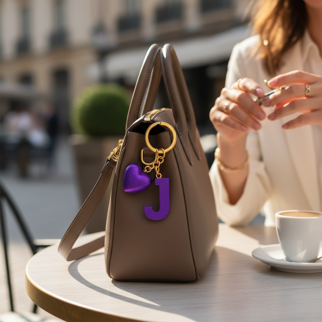 J letter handmade resin heart keychain, product view 11