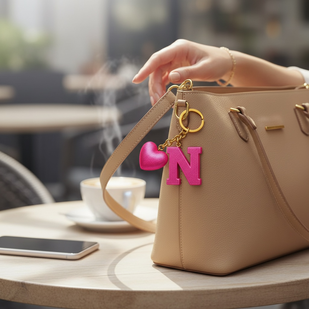 N letter handmade resin heart keychain, product view 14