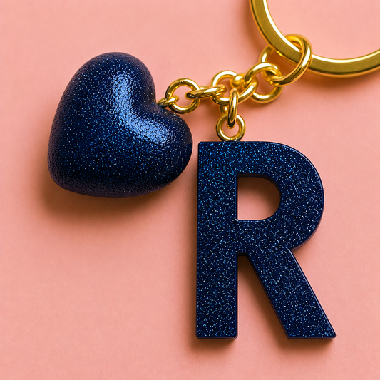 R letter handmade resin heart keychain, product view 1