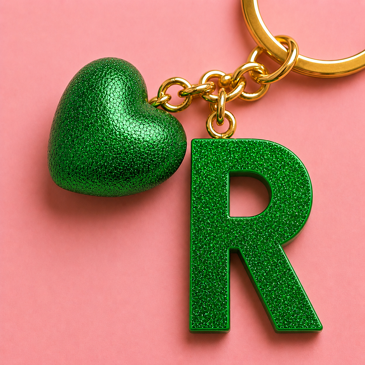 R letter handmade resin heart keychain, product view 7