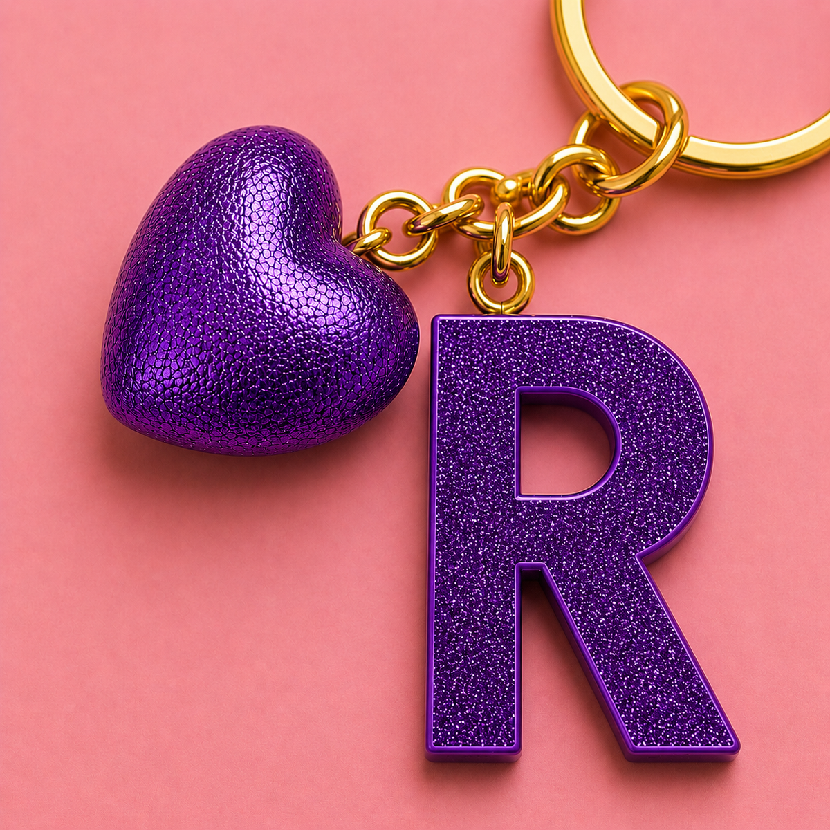 R letter handmade resin heart keychain, product view 9
