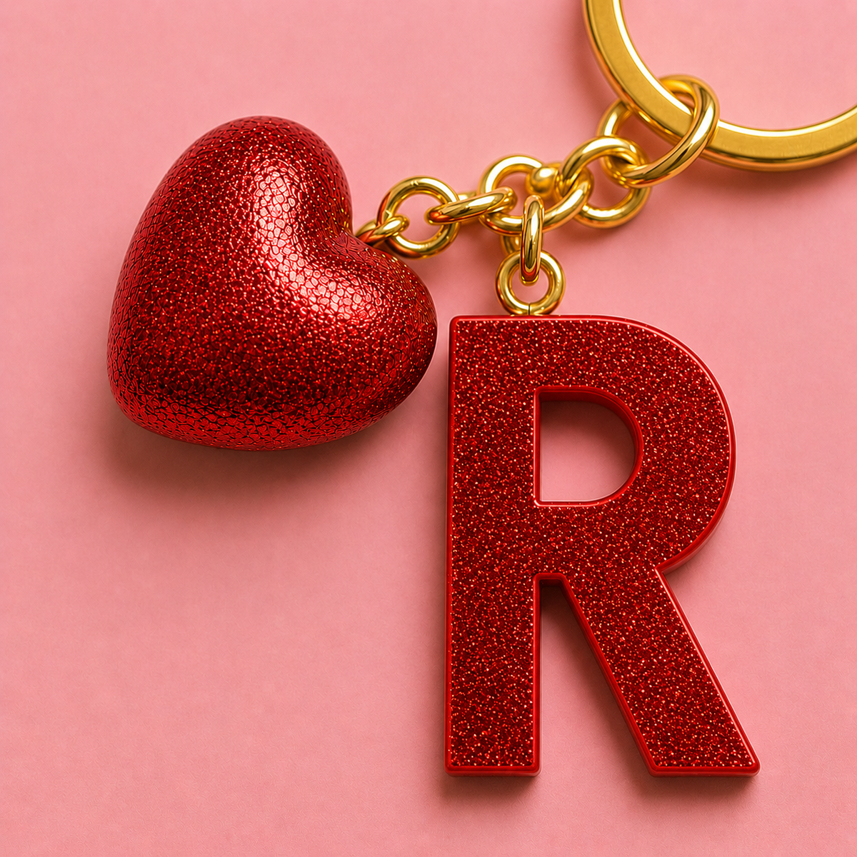 R letter handmade resin heart keychain, product view 12