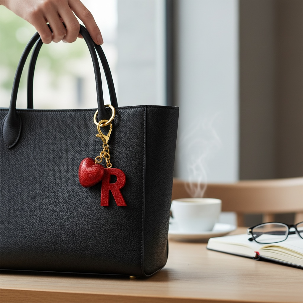 R letter handmade resin heart keychain, product view 13