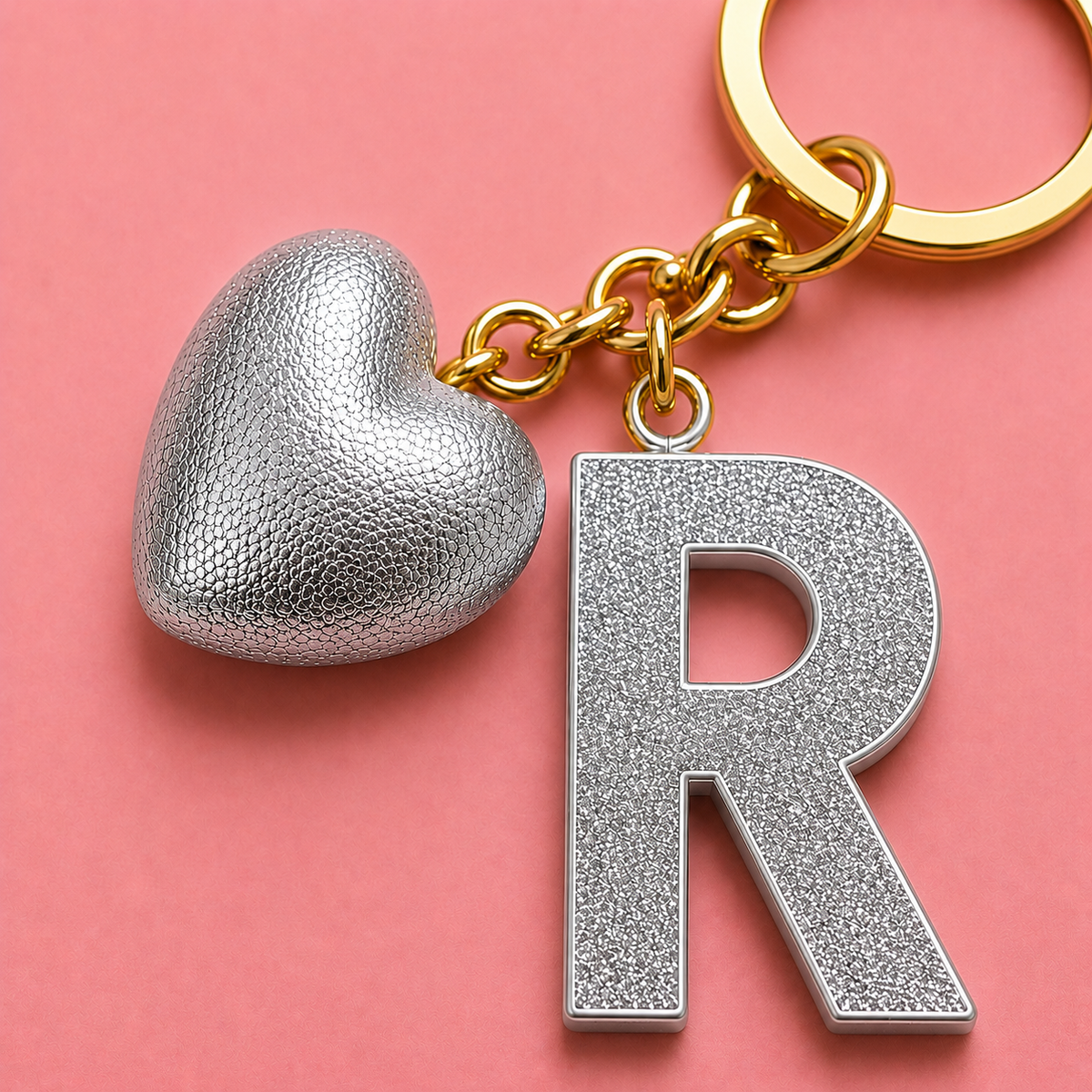 R letter handmade resin heart keychain, product view 14