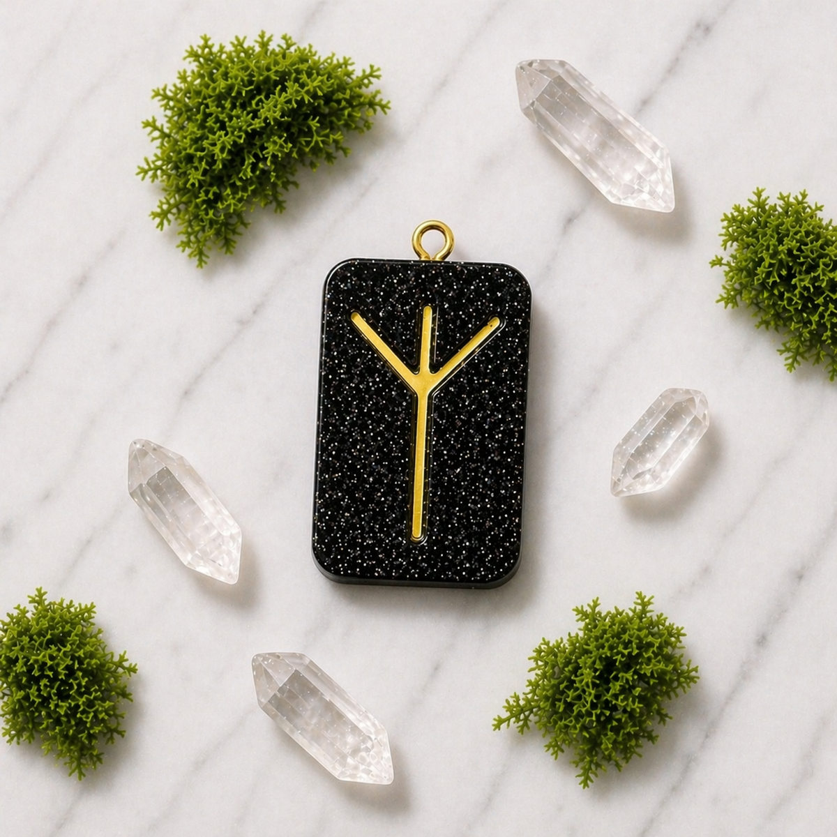 Algiz rune handmade resin pendant, product view 3