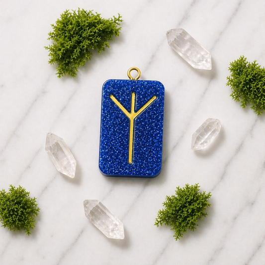 Algiz rune handmade resin pendant, product view 1