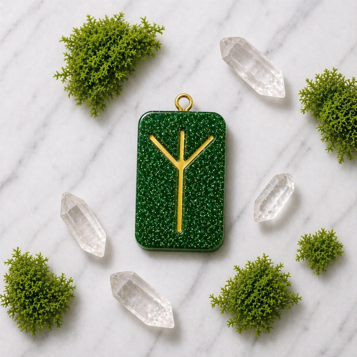 Algiz rune handmade resin pendant, product view 2