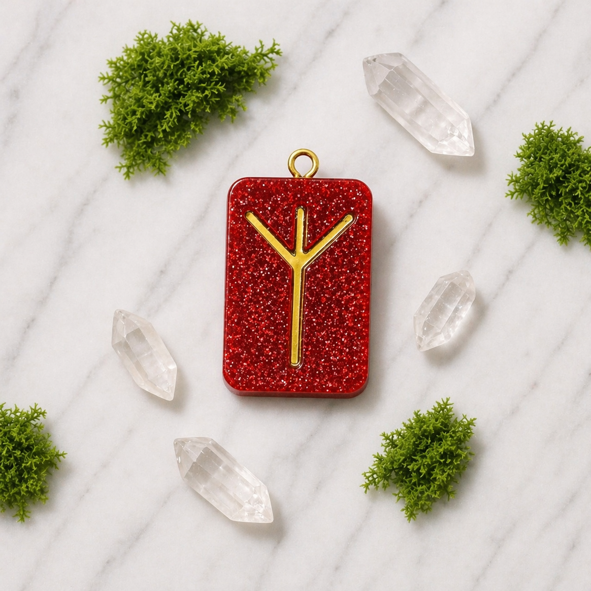 Algiz rune handmade resin pendant, product view 4