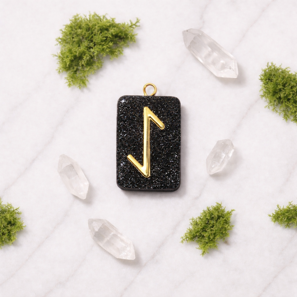Ehwaz rune handmade resin pendant, product view 2