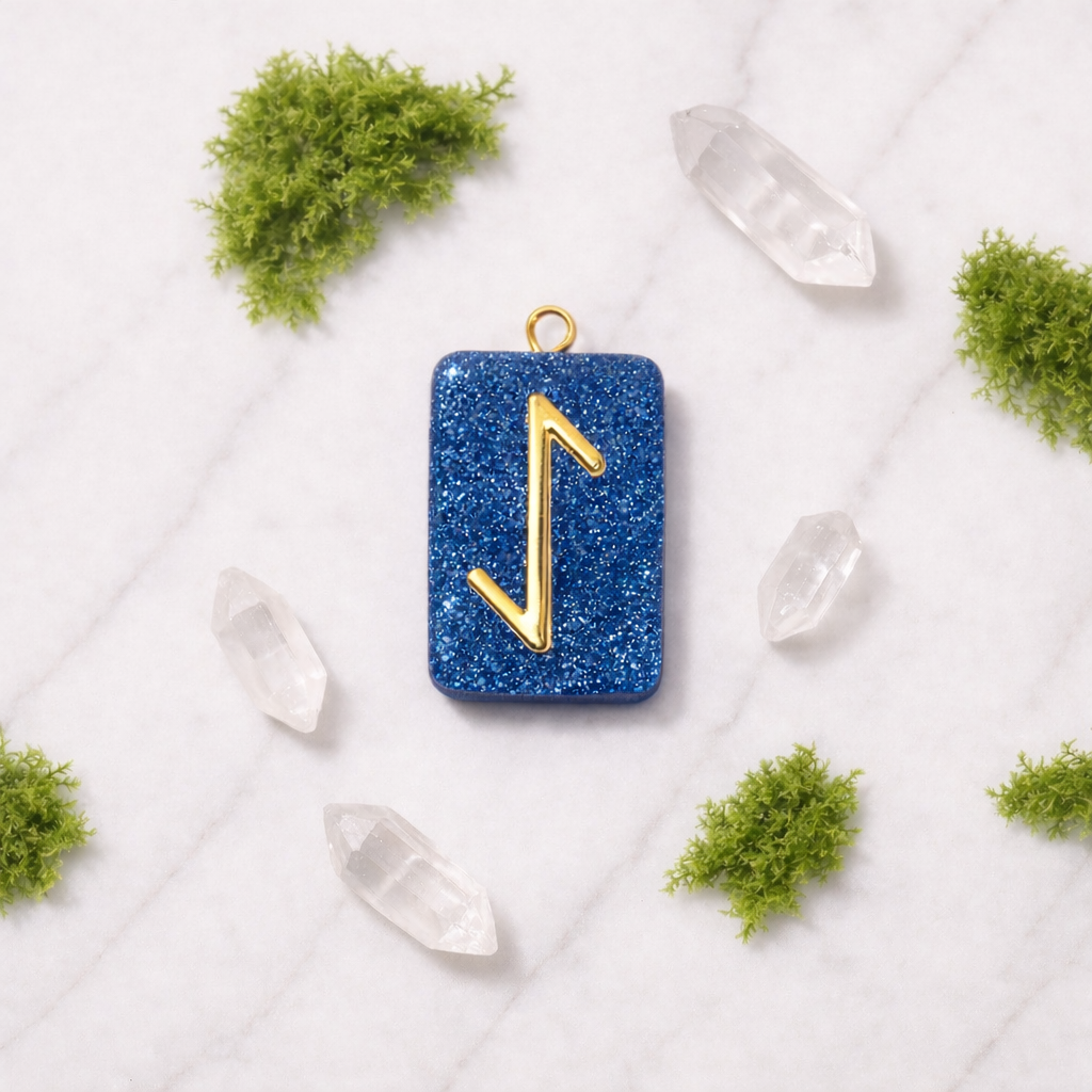 Ehwaz rune handmade resin pendant, product view 3