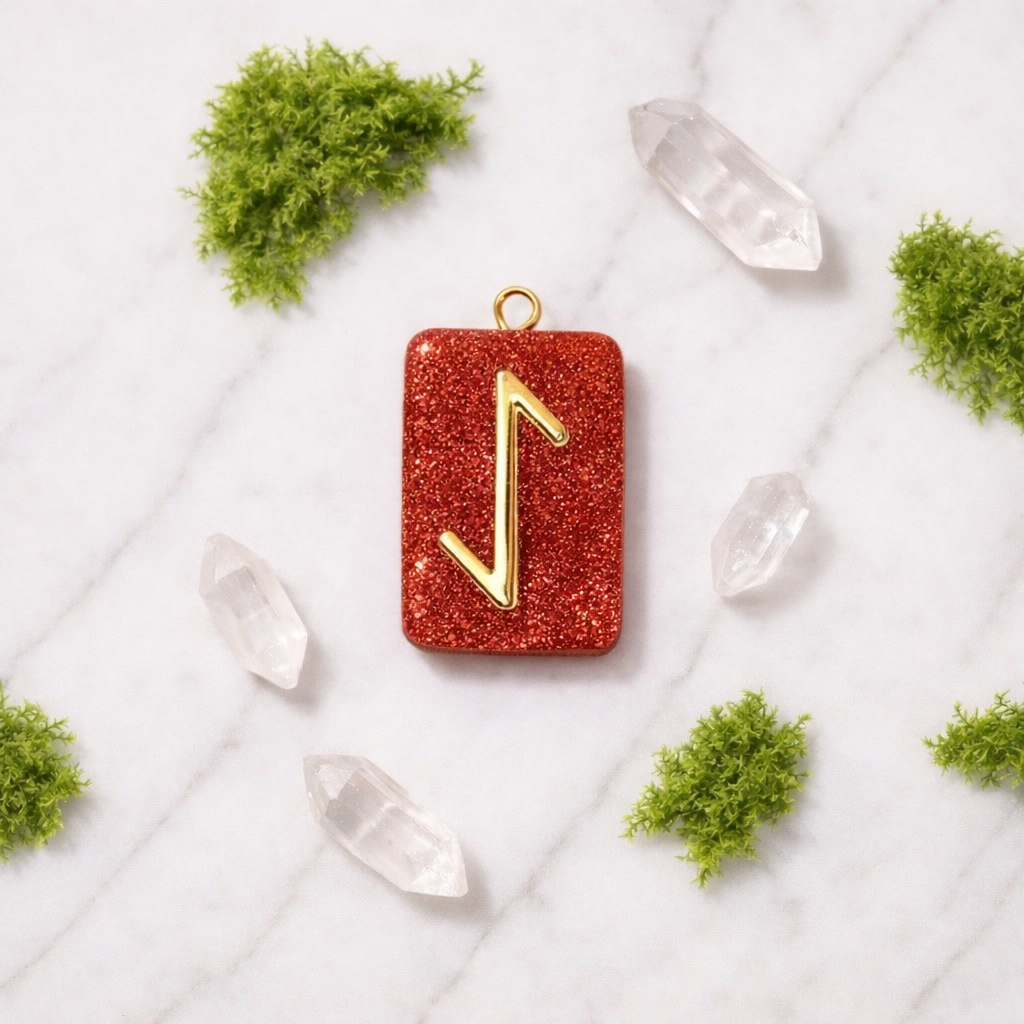 Ehwaz rune handmade resin pendant, product view 4
