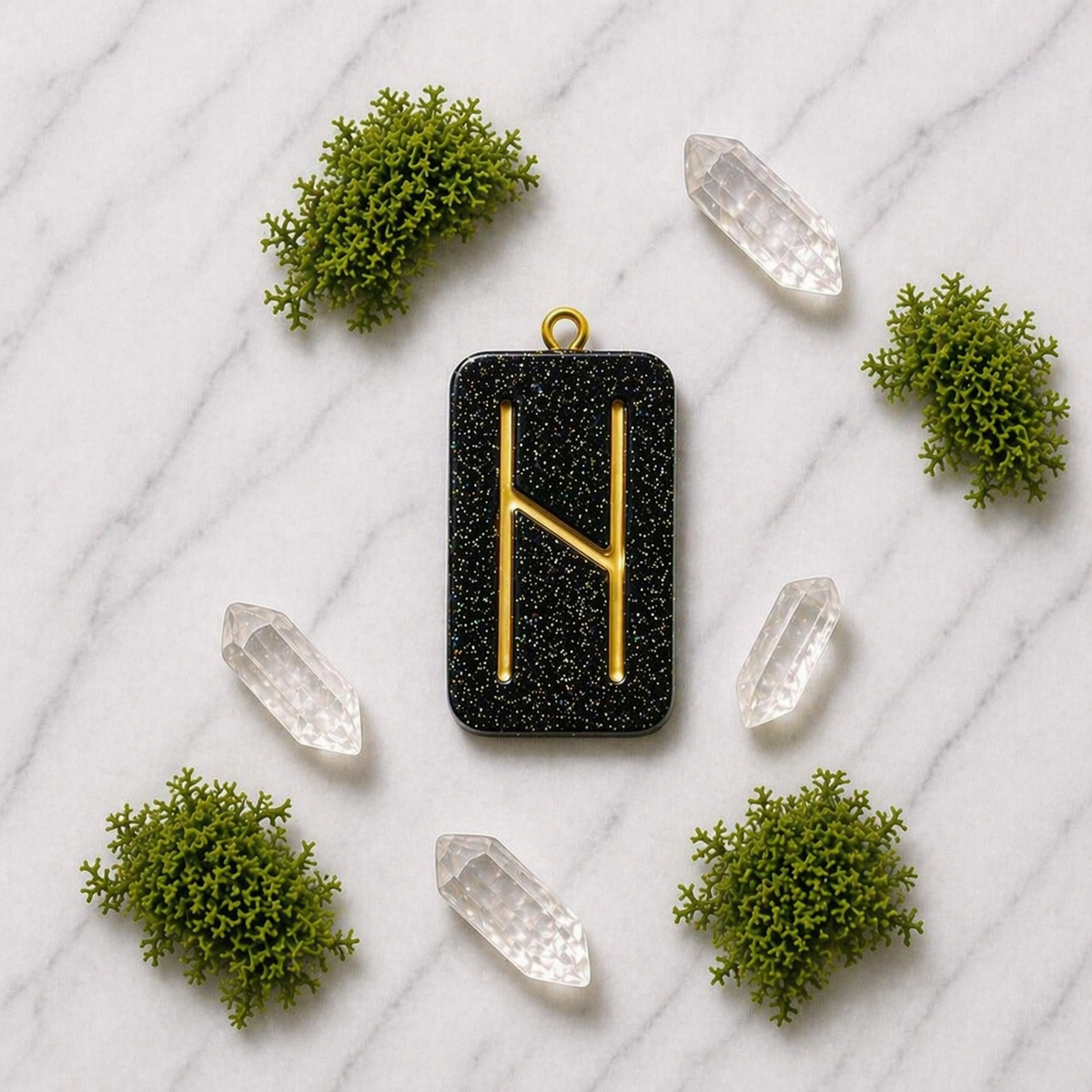 Hagalaz rune handmade resin pendant, product view 3