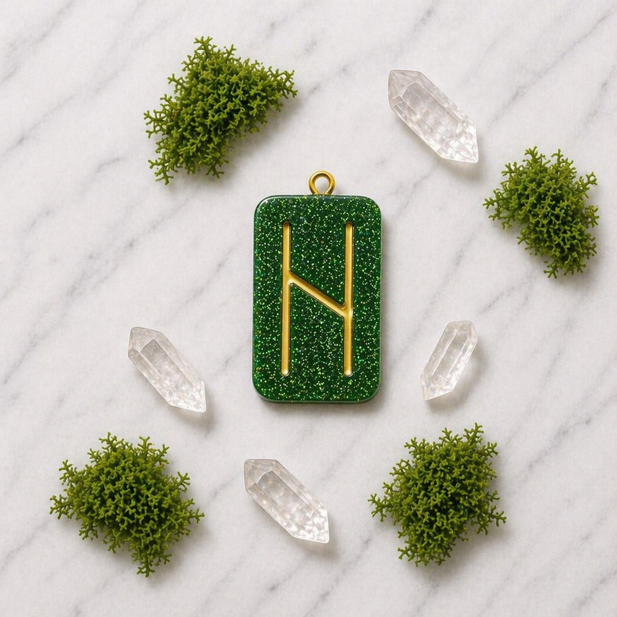Hagalaz rune handmade resin pendant, product view 2