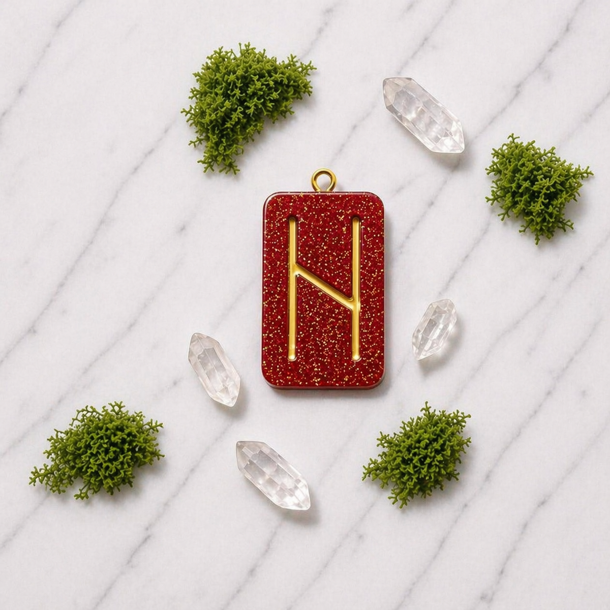 Hagalaz rune handmade resin pendant, product view 4