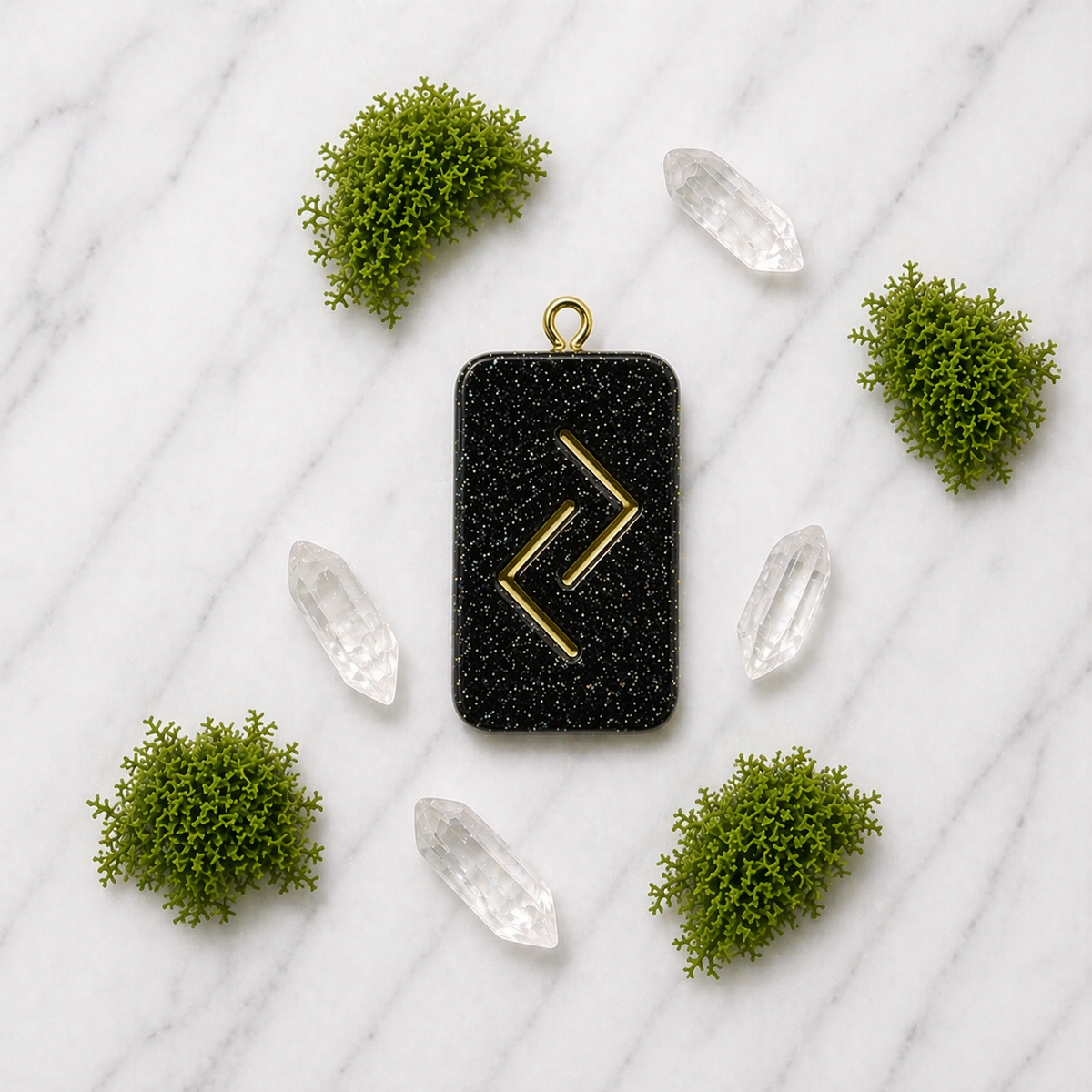 Jera rune handmade resin pendant, product view 4