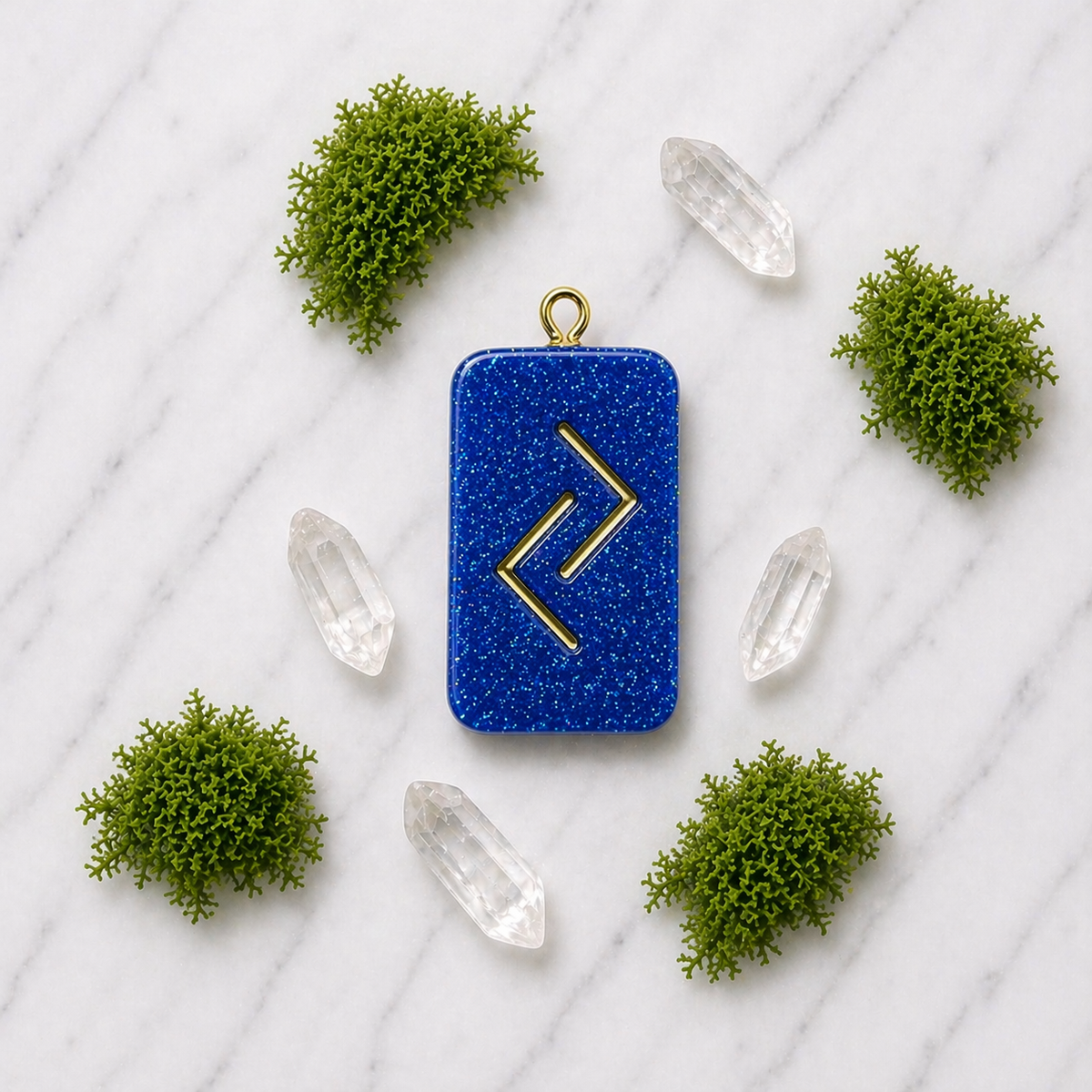 Jera rune handmade resin pendant, product view 2
