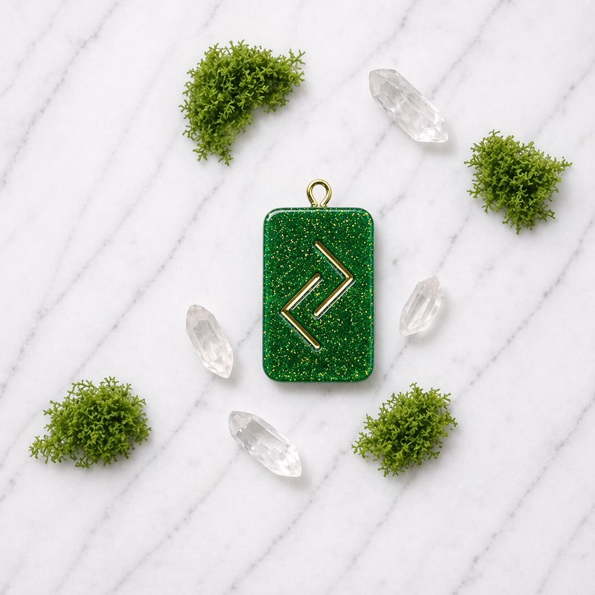 Jera rune handmade resin pendant, product view 1