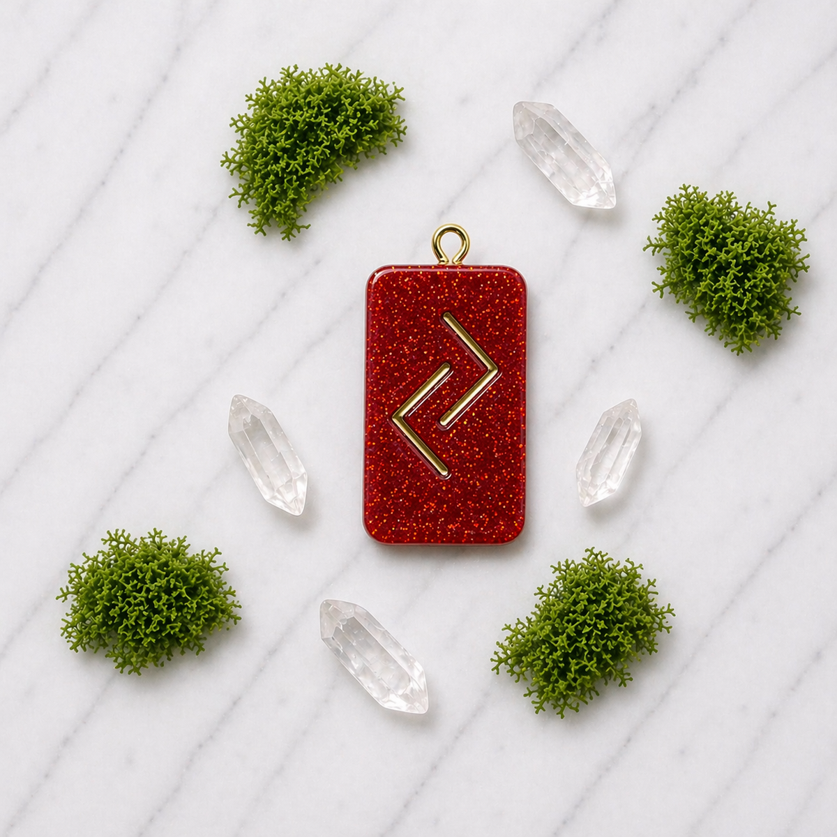 Jera rune handmade resin pendant, product view 3