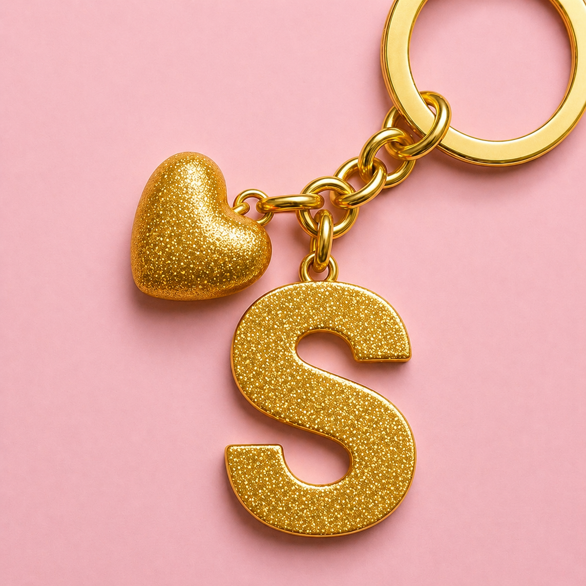 S letter handmade resin heart keychain, product view 1