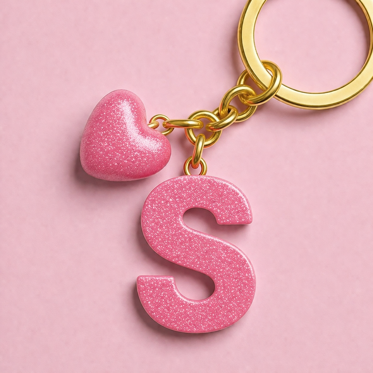 S letter handmade resin heart keychain, product view 9