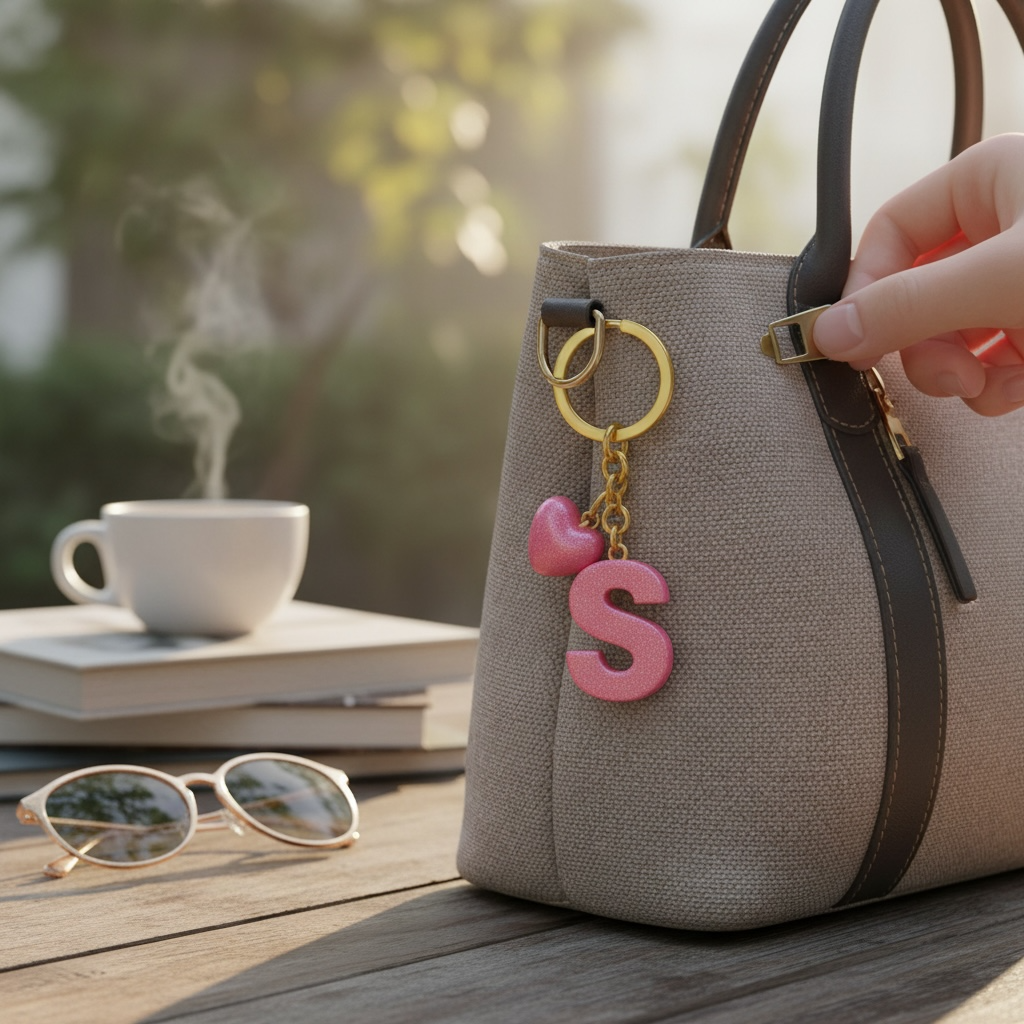 S letter handmade resin heart keychain, product view 10