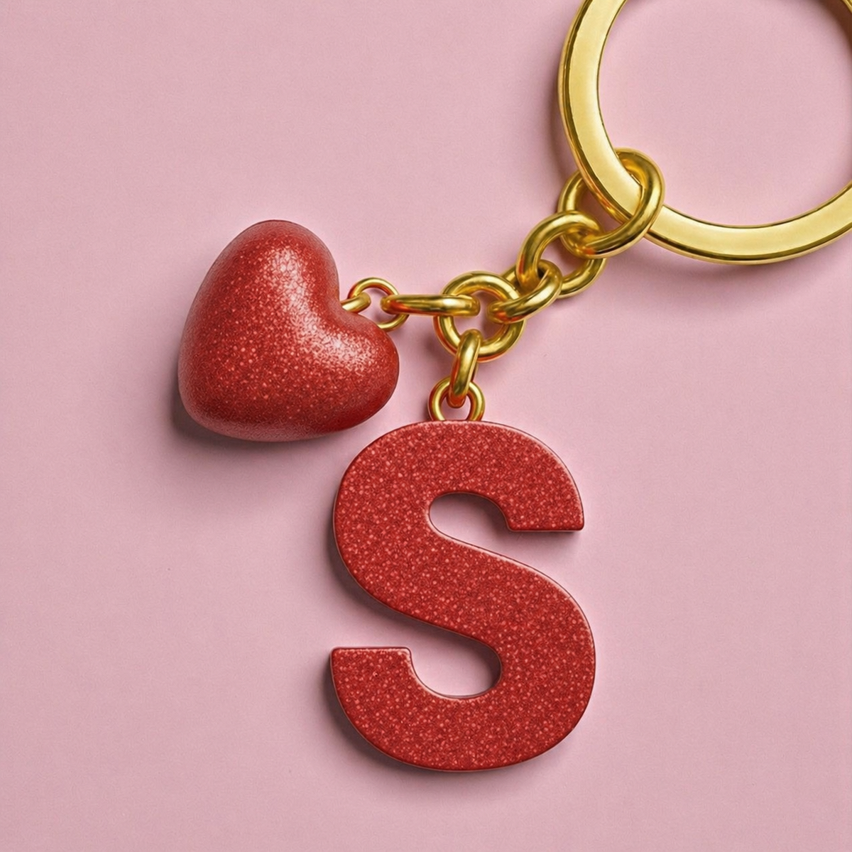 S letter handmade resin heart keychain, product view 11