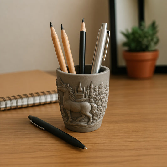 Unicorn Kabartmalı Kalemlik - El Yapımı Dekoratif Vazo - Masa Üstü Düzenleyici