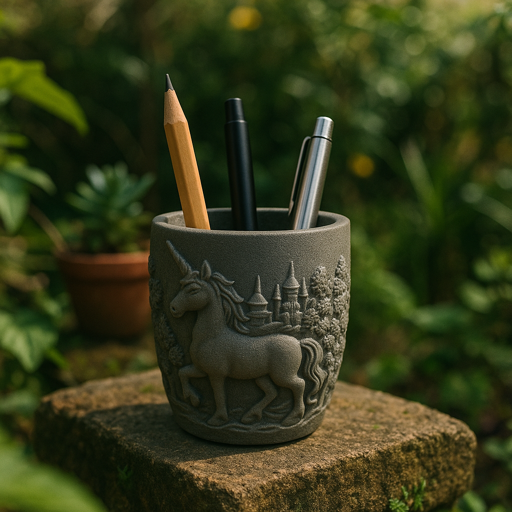 Unicorn Kabartmalı Kalemlik - El Yapımı Dekoratif Vazo - Masa Üstü Düzenleyici