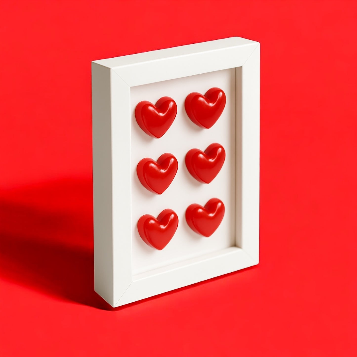 El Yapımı Reçine Kalp Dekoratif Tablo - 10x15 cm - Kırmızı Kalpler