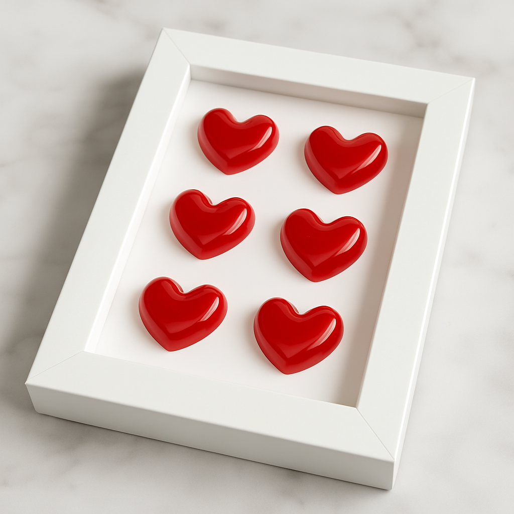 El Yapımı Reçine Kalp Dekoratif Tablo - 10x15 cm - Kırmızı Kalpler