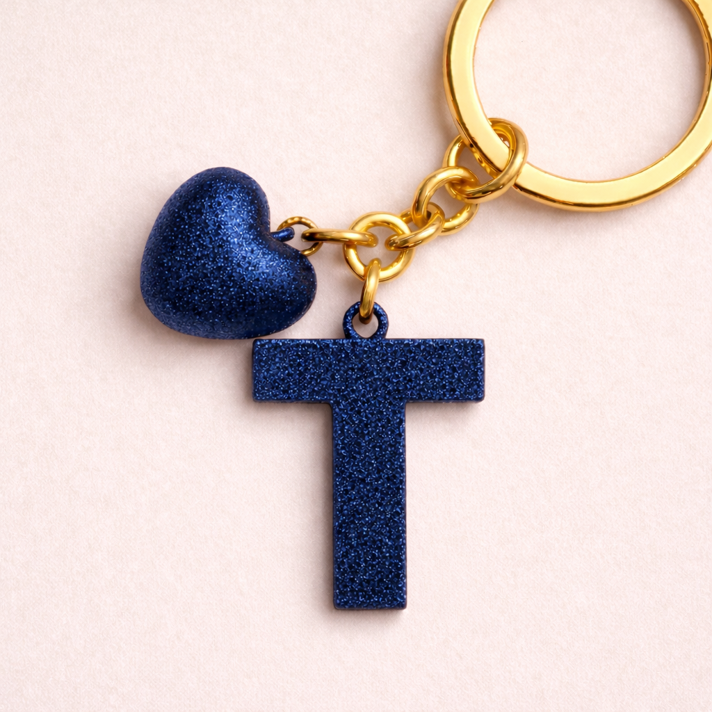 T letter handmade resin heart keychain, product view 1