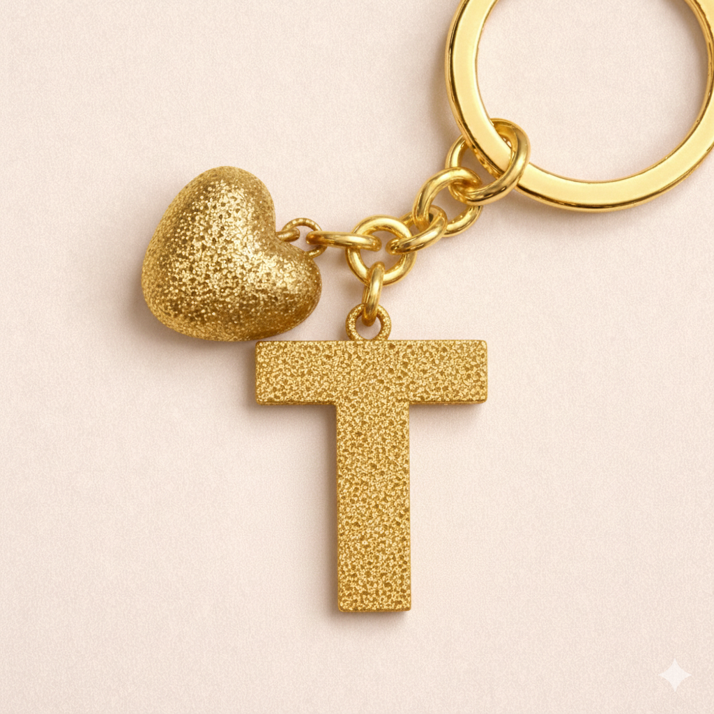 T letter handmade resin heart keychain, product view 3
