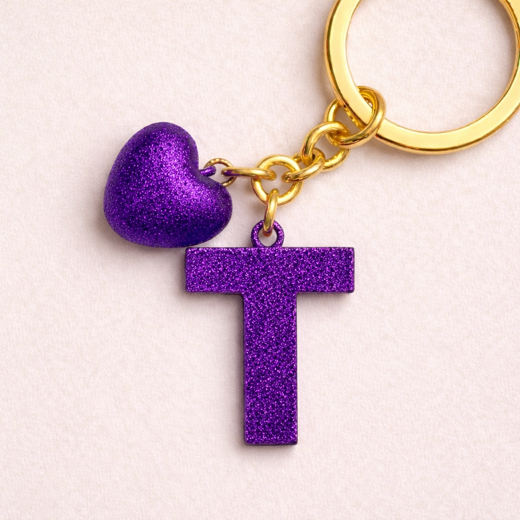 T letter handmade resin heart keychain, product view 7