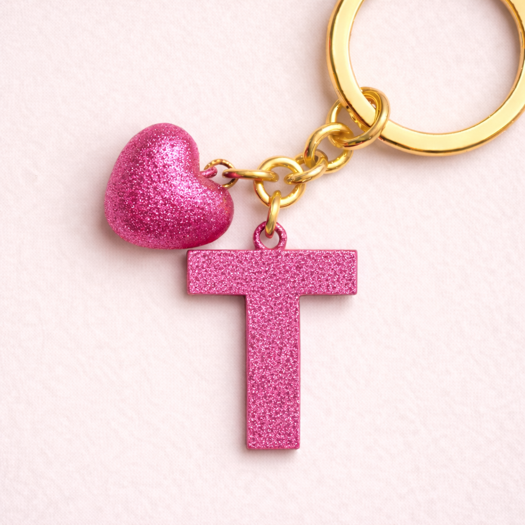 T letter handmade resin heart keychain, product view 9