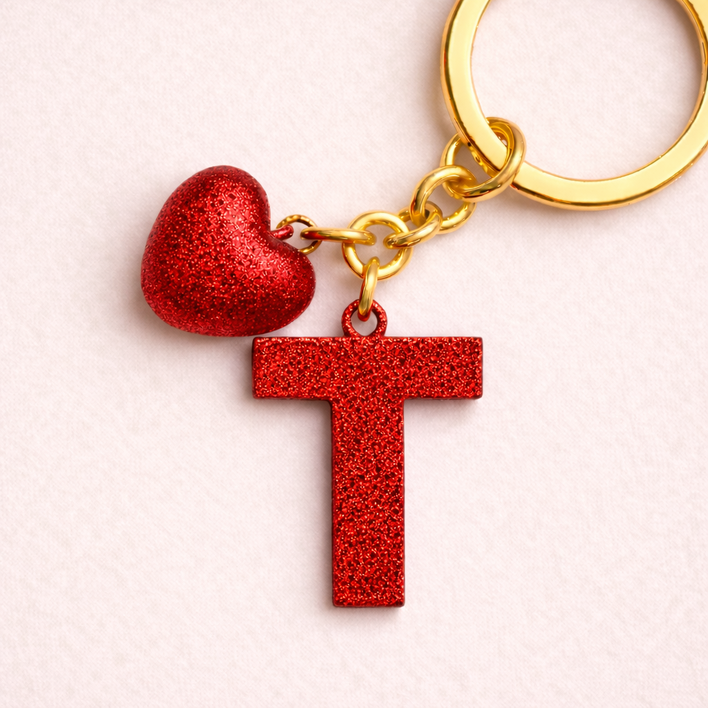 T letter handmade resin heart keychain, product view 11