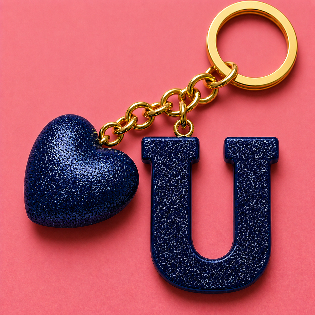 U letter handmade resin heart keychain, product view 1