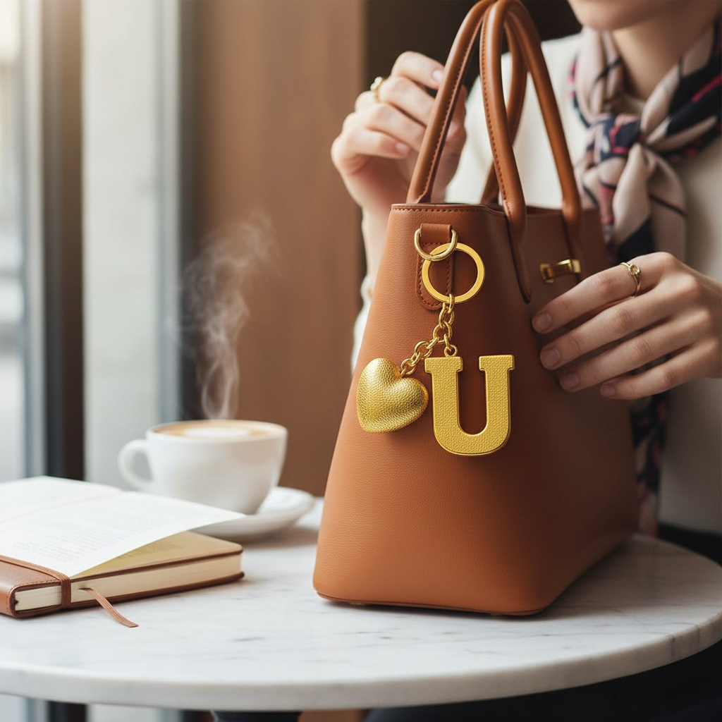 U letter handmade resin heart keychain, product view 4