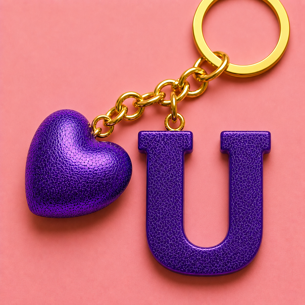 U letter handmade resin heart keychain, product view 7